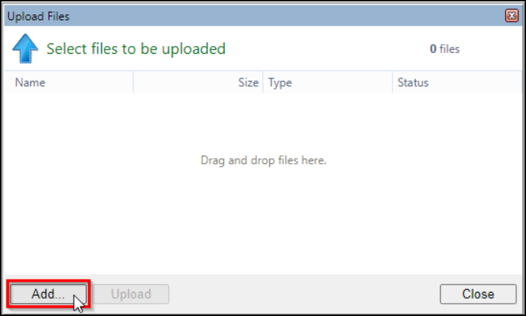 Image showing upload files window and the Add button.